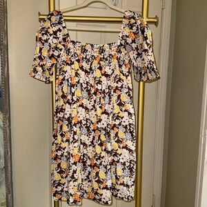 Tory Burch Floral Mini Dress - Brown, Orange, White
